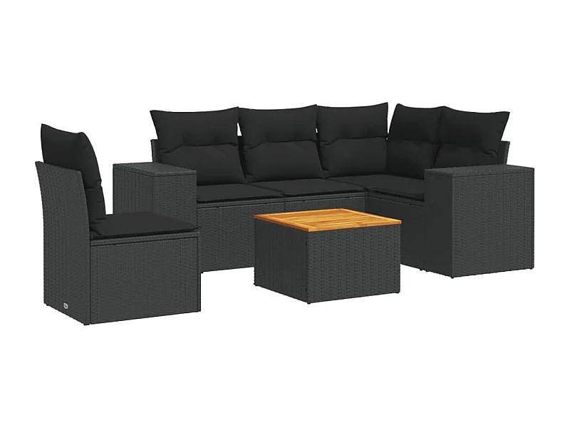 Salon de jardin 6 pcs avec coussins noir résine tressée