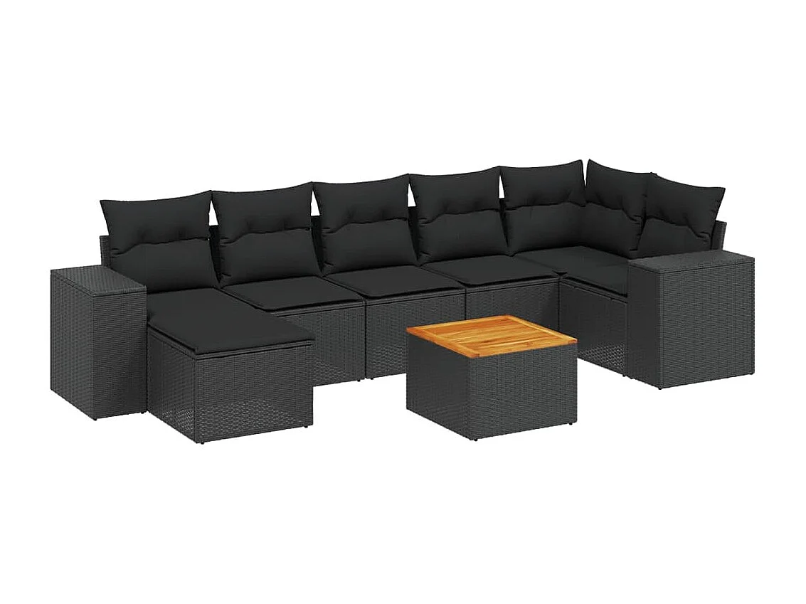 Salon de jardin 8 pcs avec coussins noir résine tressée