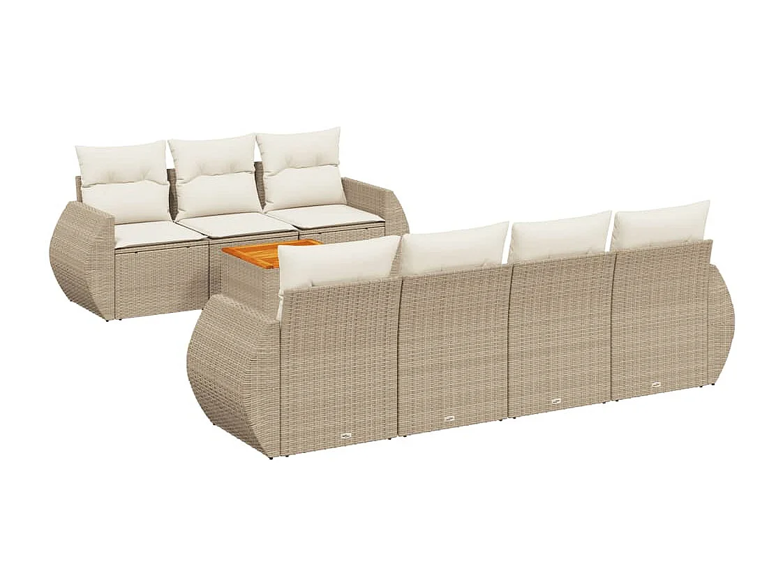 Salon de jardin avec coussins 8 pcs beige résine tressée