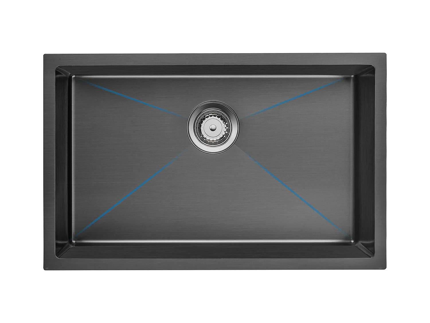 AuraLum Max Évier Cuisine 1 Bac 70*44*19CM Évier Montage à Encastrer,à Fleur/Sous-Plan Acier Inox 304  Évier avec Siphon/Trop-Plein,Noir,EU Modèle