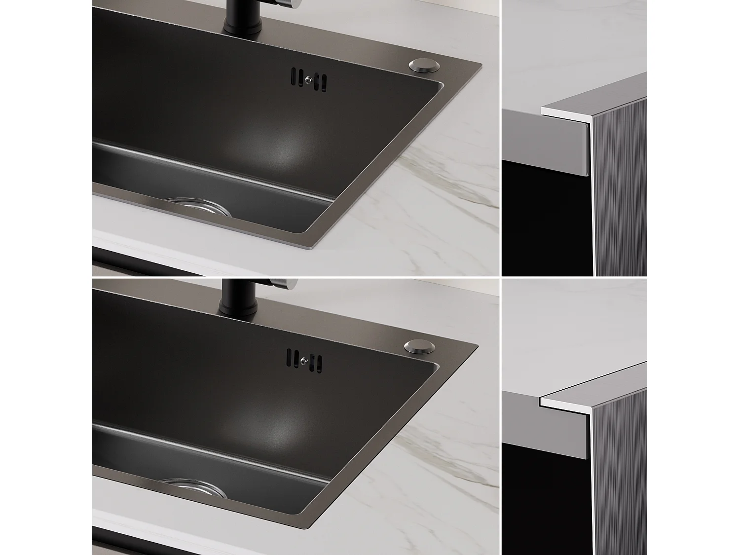 Auralum max Inbouw Aanrecht, 1 Bak,60*49*20CM, 1 Kom Grijs-Zwart, 304 RVS