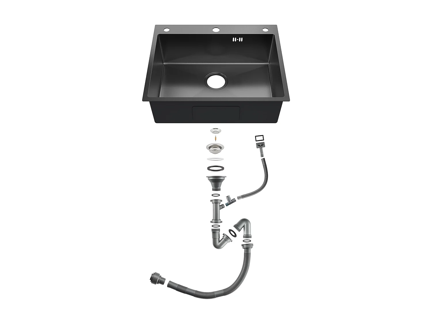 Auralum max Inbouw Aanrecht, 1 Bak,60*49*20CM, 1 Kom Grijs-Zwart, 304 RVS