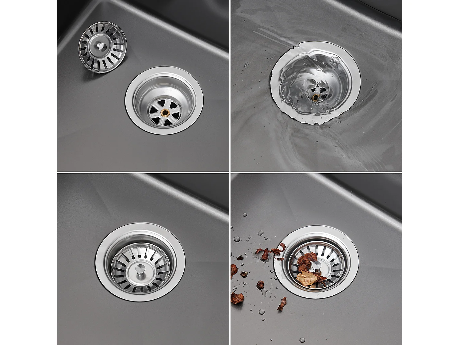 Auralum max Unterbauspüle, 1 Becken, 60*49*20CM, 1 Becken Spüle, Grau-Schwarz, 304 Edelstahl