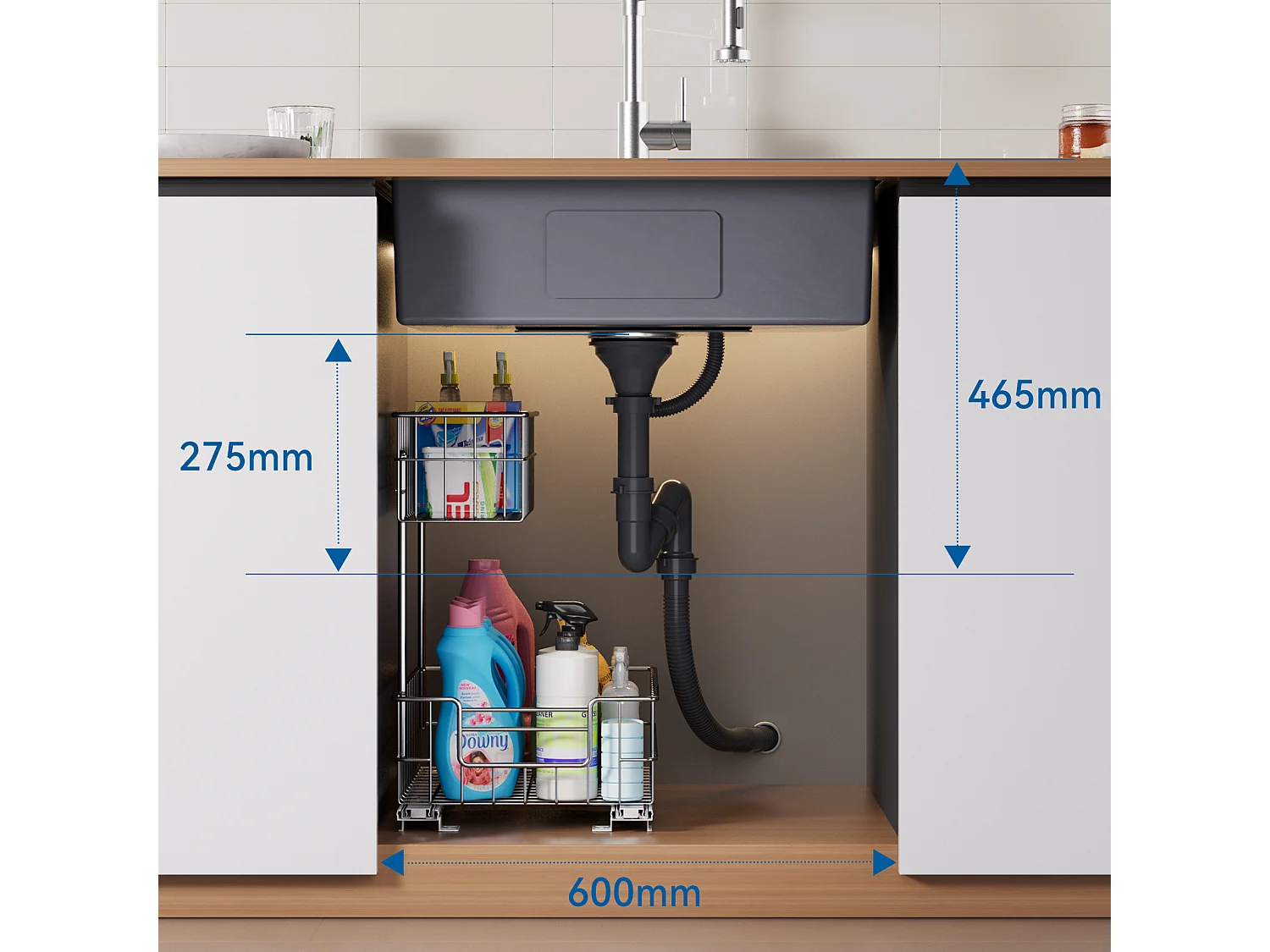 Auralum max Unterbauspüle, 1 Becken, 60*49*20CM, 1 Becken Spüle, Grau-Schwarz, 304 Edelstahl