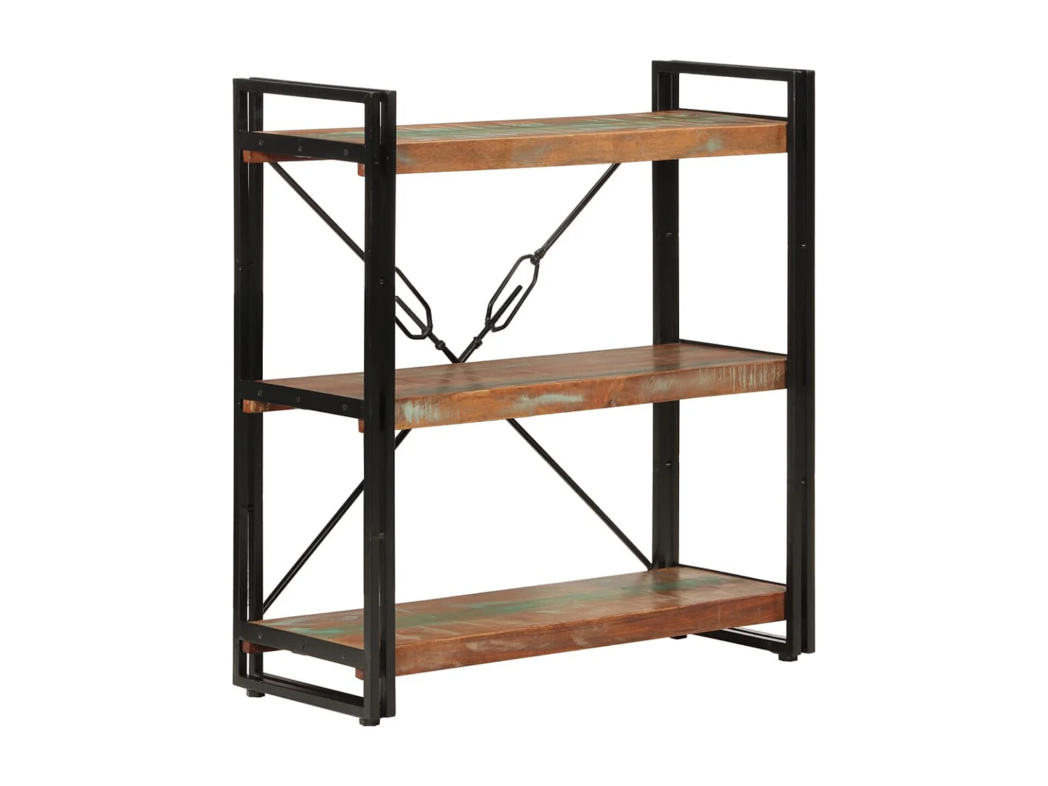 Bibliothèque 3 niveaux 77x30x80 bois récupération massif-fer