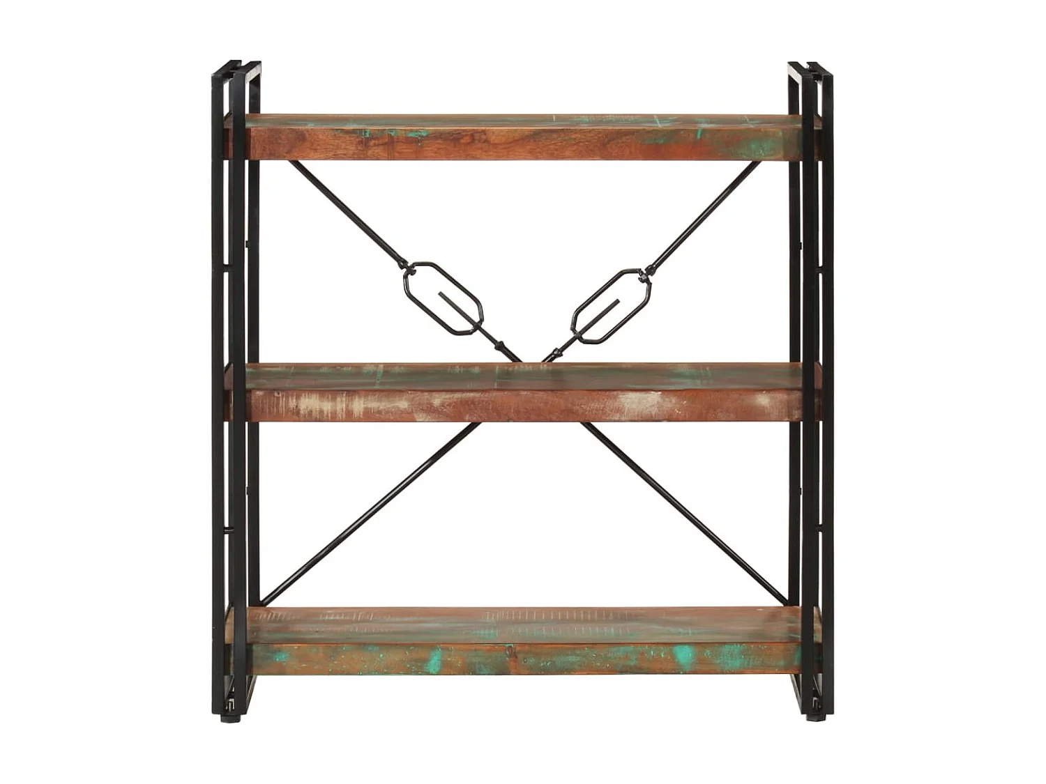 Bibliothèque 3 niveaux 77x30x80 bois récupération massif-fer