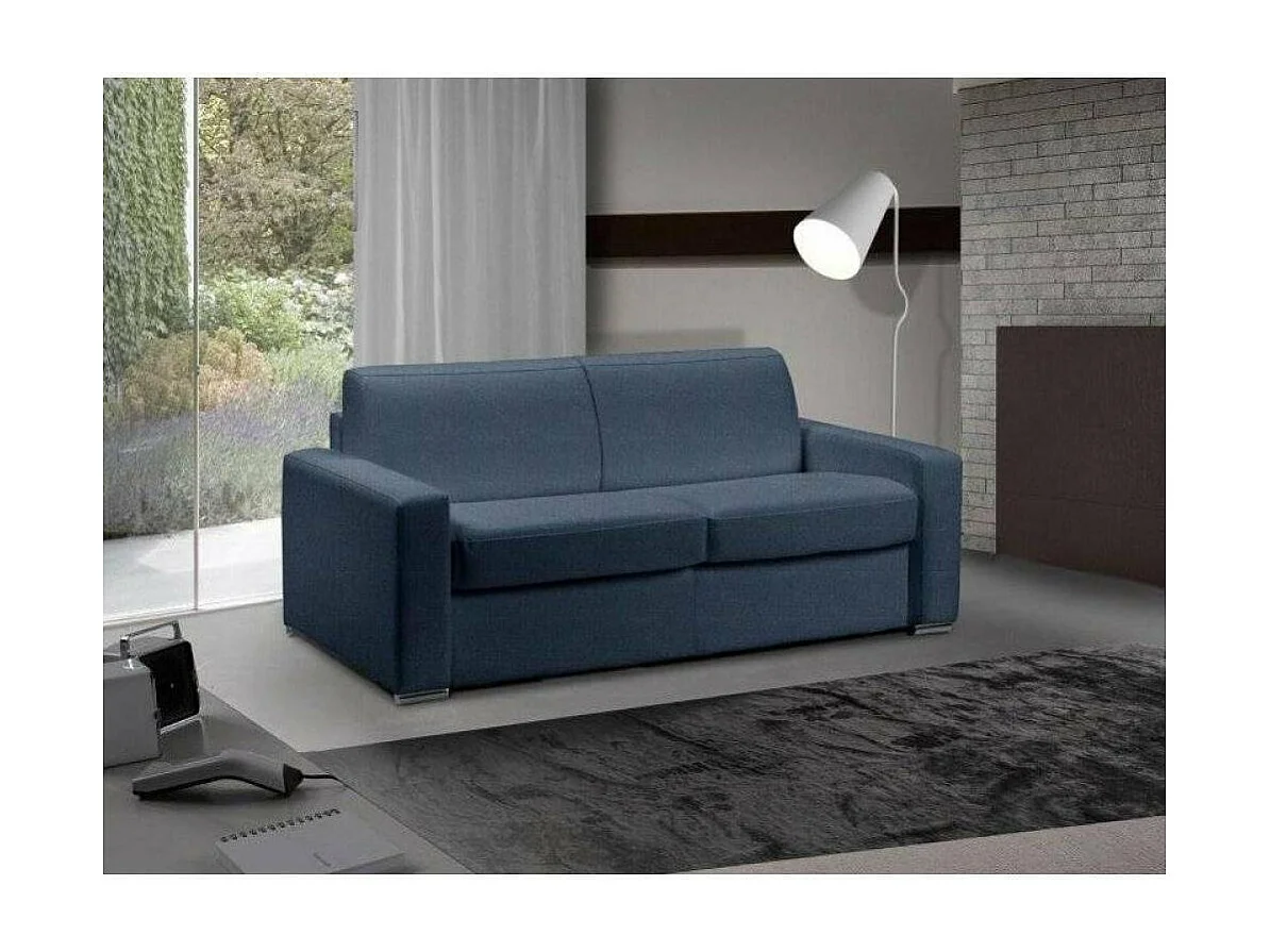Canapé convertible express 140 IMPERIAL matelas 22 cm sommier lattes tweed Twist bleu nuit