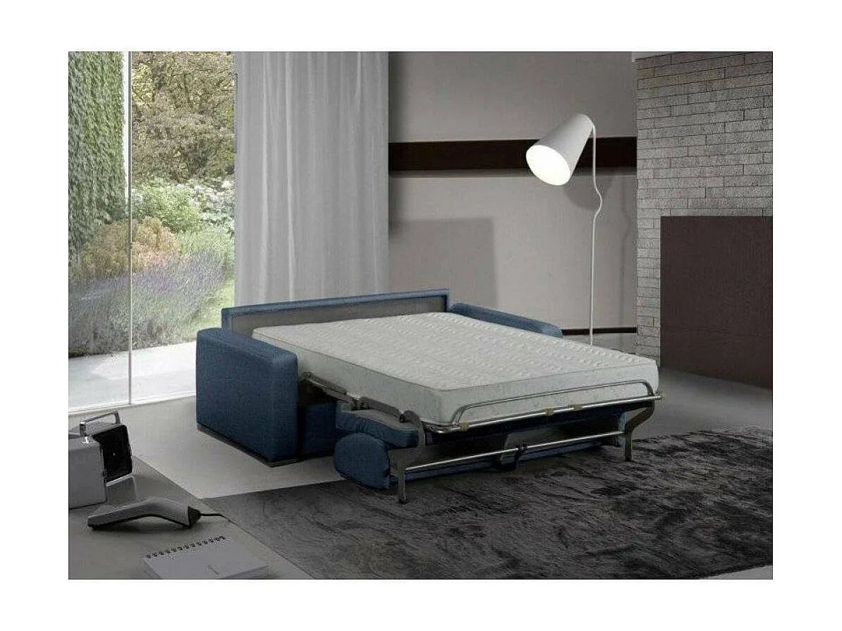 Canapé convertible express 140 IMPERIAL matelas 22 cm sommier lattes tweed Twist bleu nuit