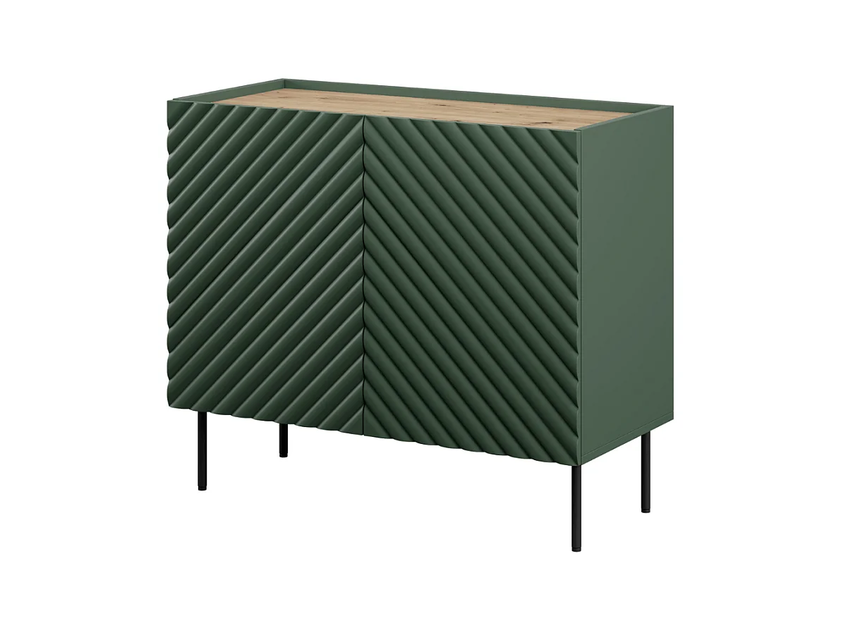 Buffet vert et bois - 2 portes avec relief - Emile