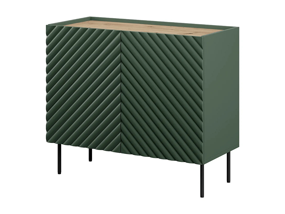 Credenza verde e legno - 2 ante con rilievo - Emile