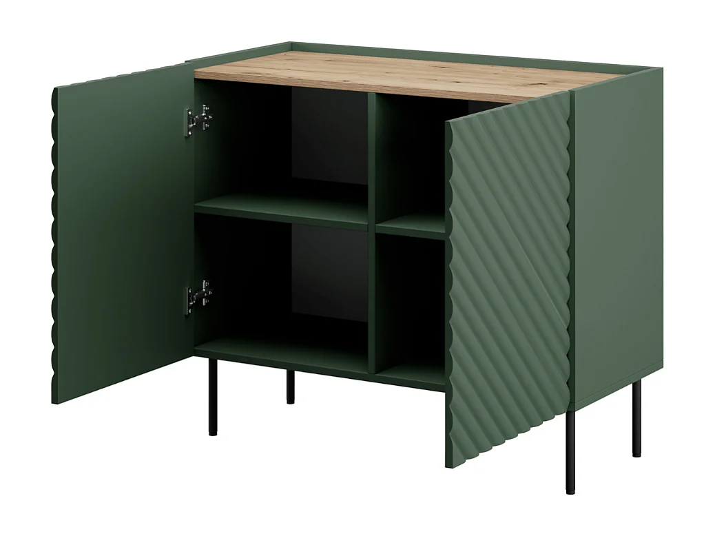 Credenza verde e legno - 2 ante con rilievo - Emile