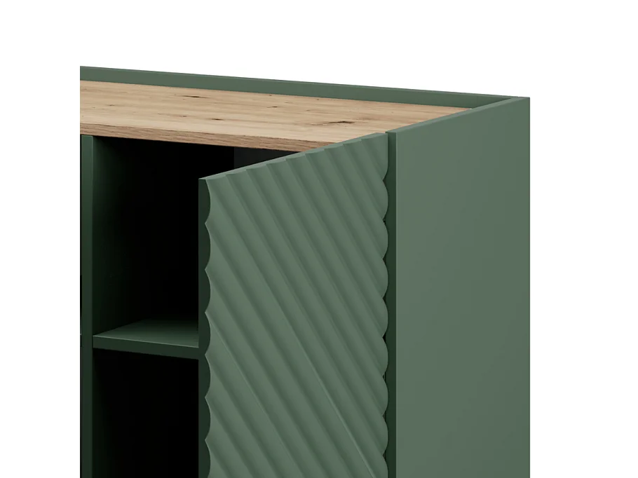 Credenza verde e legno - 2 ante con rilievo - Emile
