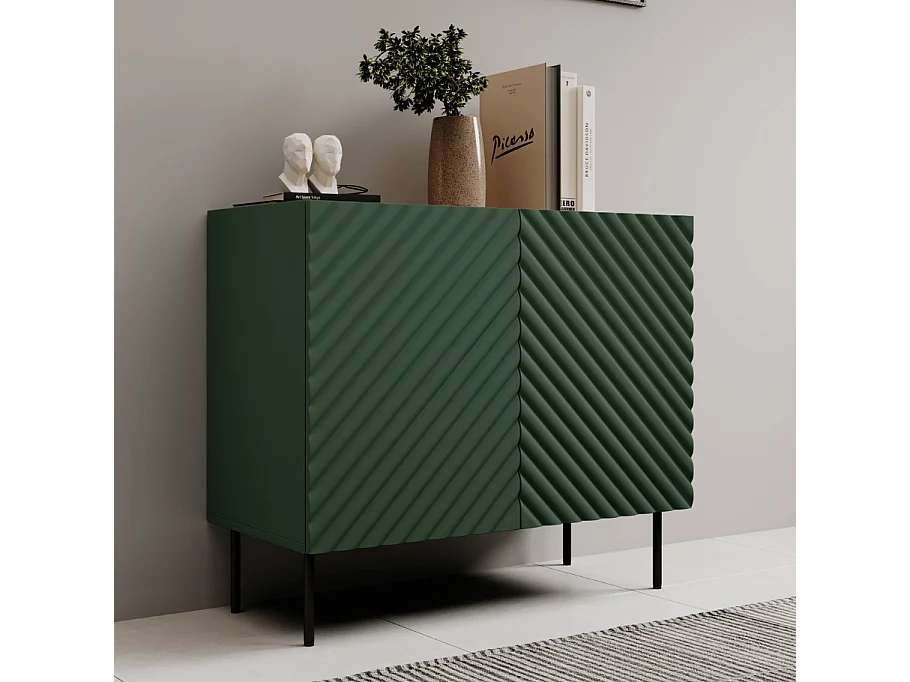 Credenza verde e legno - 2 ante con rilievo - Emile