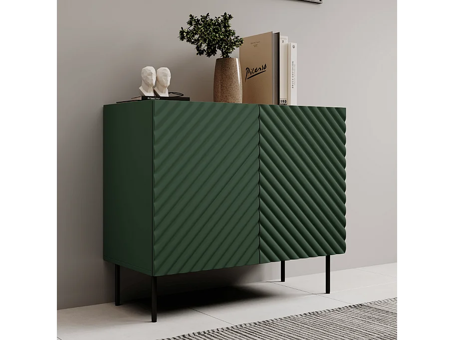 Buffet vert et bois - 2 portes avec relief - Emile