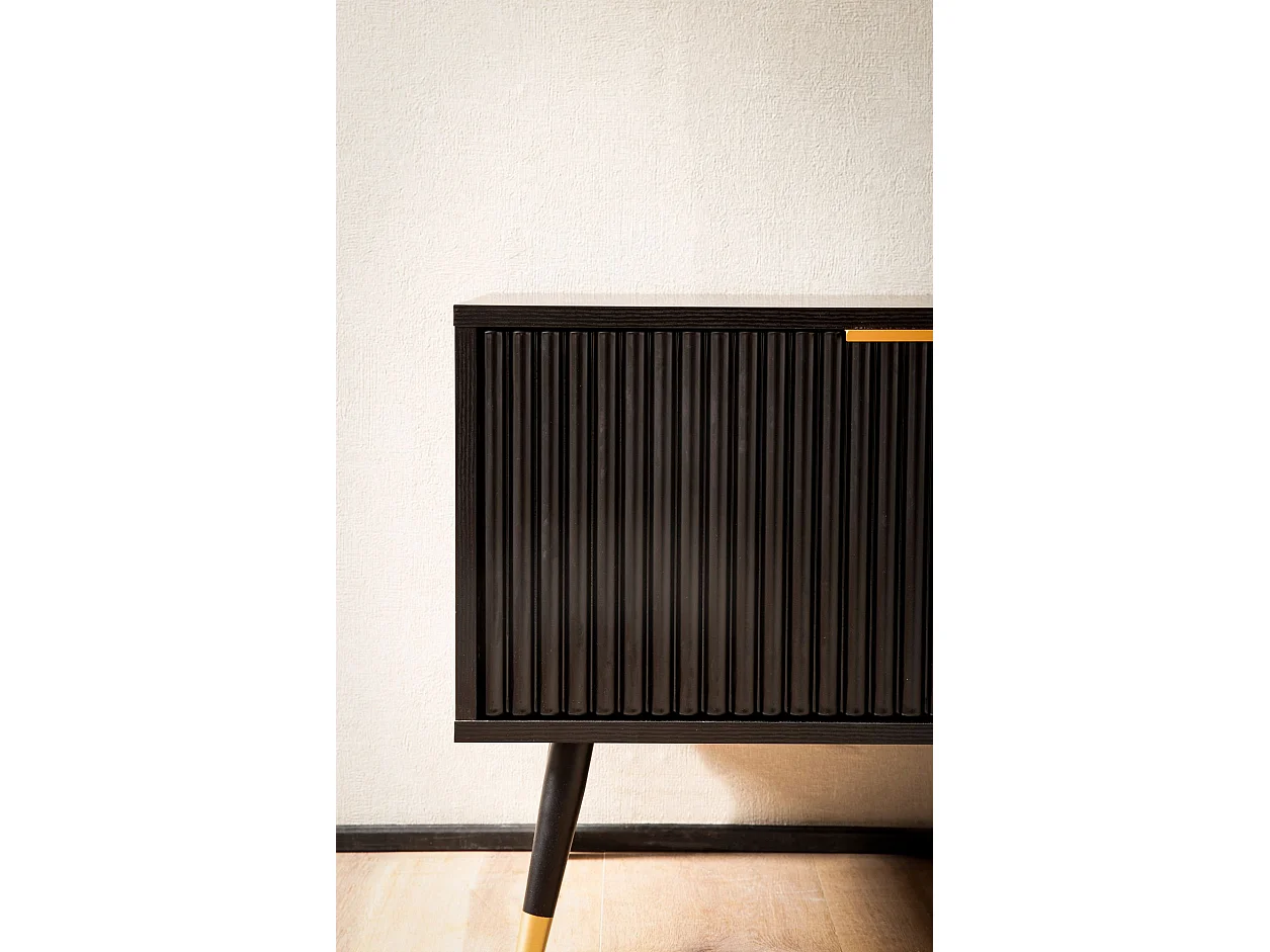 Meuble TV 150 cm Noir Décor Chêne Lowboard Panneau de Télévision Moderne