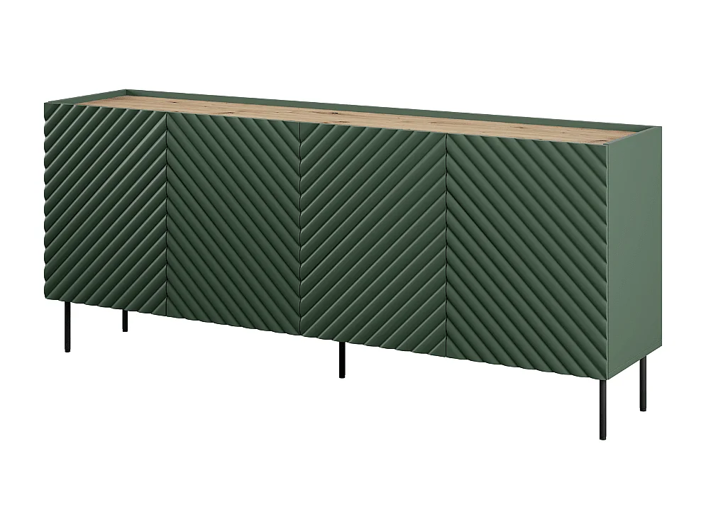 Credenza verde e legno 200cm 4 ante 2 cassetti Emile