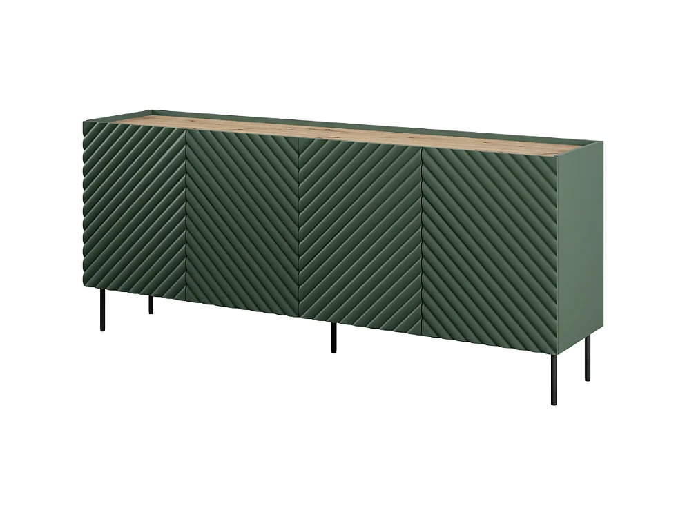 Buffet vert et bois 200cm 4 portes 2 tiroirs Emile