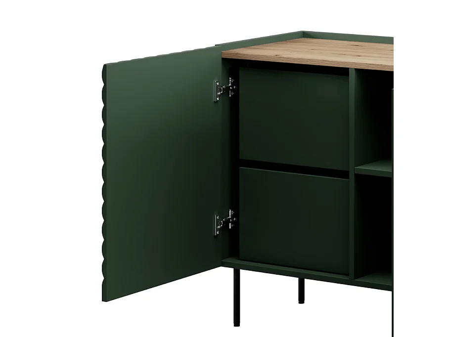 Aparador verde y madera 200cm 4 puertas 2 cajones Emile