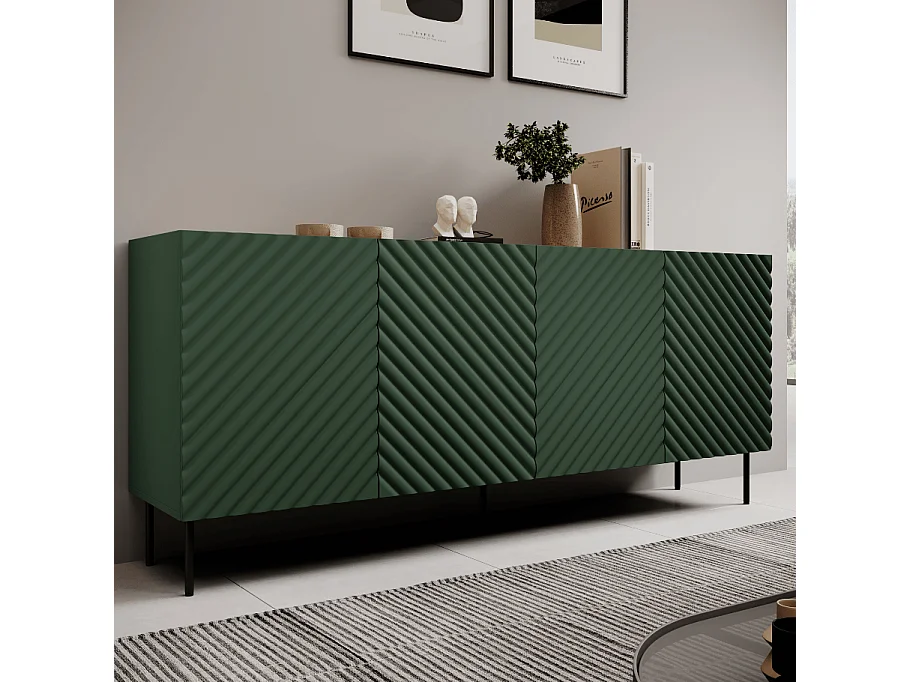 Aparador verde y madera 200cm 4 puertas 2 cajones Emile