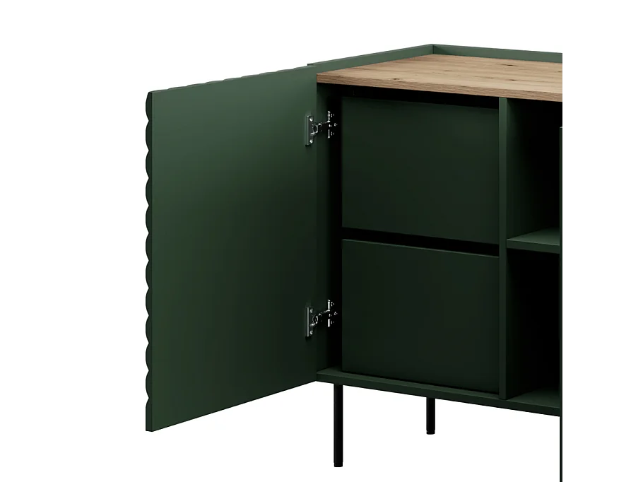 Buffet vert et bois 200cm 4 portes 2 tiroirs Emile