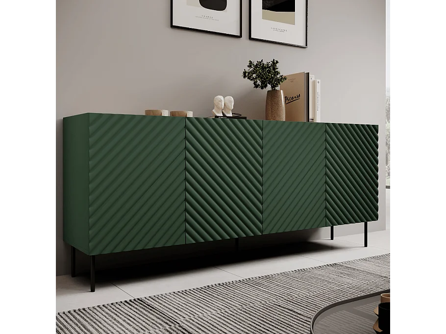 Buffet vert et bois 200cm 4 portes 2 tiroirs Emile