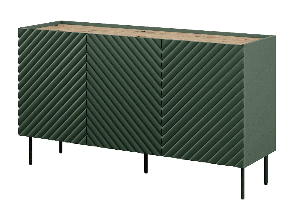 Credenza verde e legno 150 cm 3 ante 2 cassetti Emile