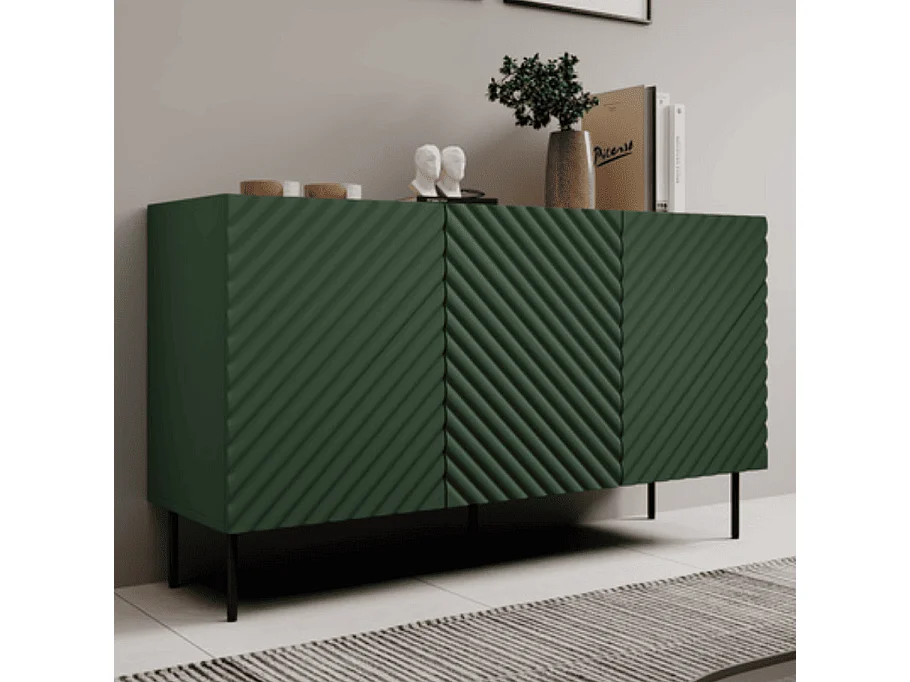 Aparador verde y madera 150 cm 3 puertas 2 cajones Emile