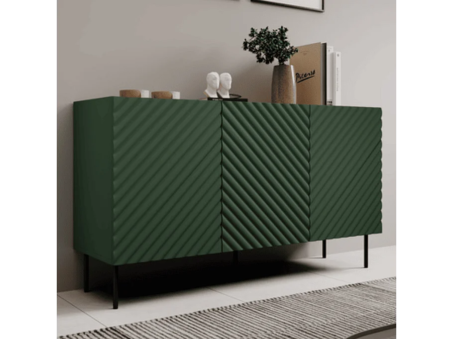 Buffet vert et bois 150 cm 3 portes 2 tiroirs Emile