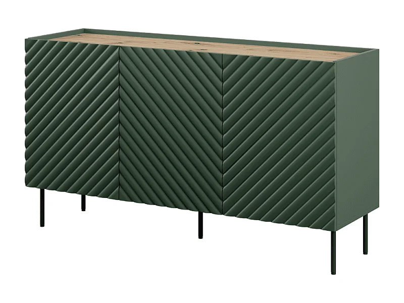Aparador verde y madera 150 cm 3 puertas 2 cajones Emile