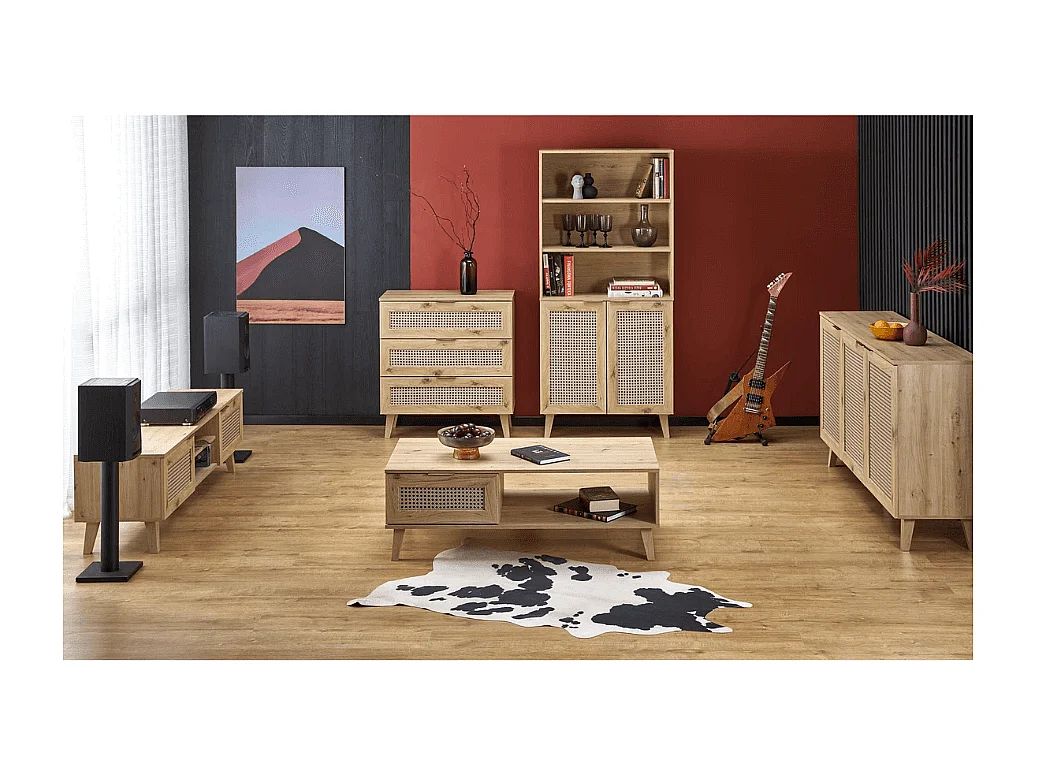 Credenza in rovere naturale e look rattan Kina