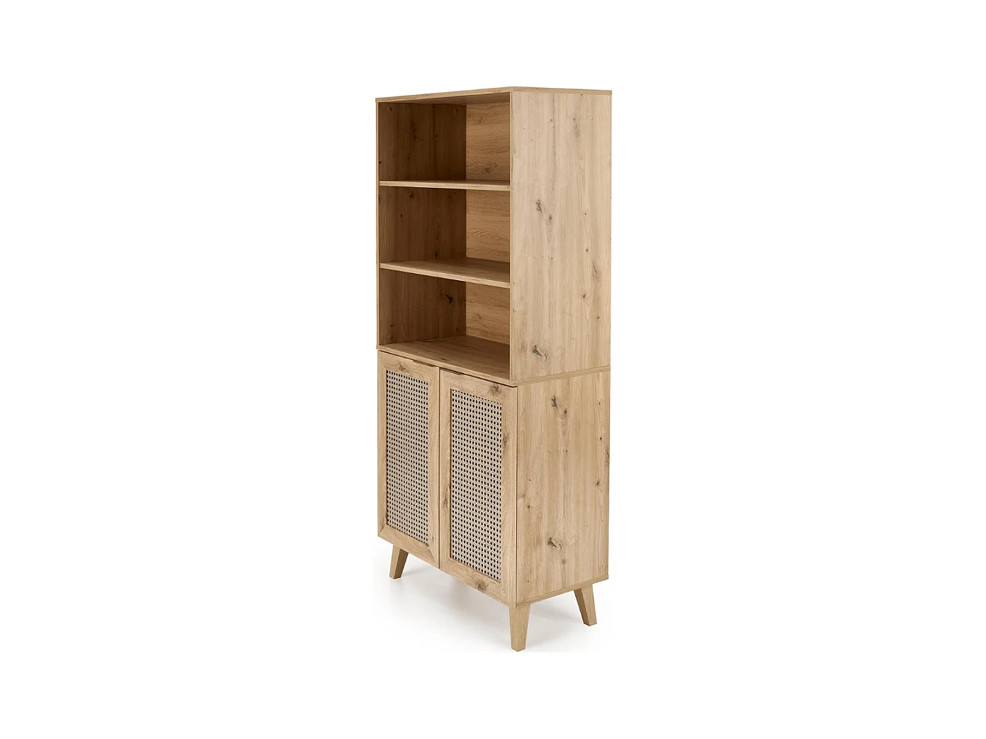 Buffet haut aspect chêne naturel et rotin Kina
