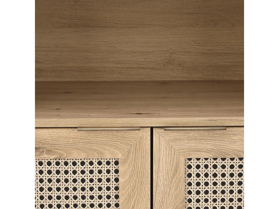 Buffet haut aspect chêne naturel et rotin Kina