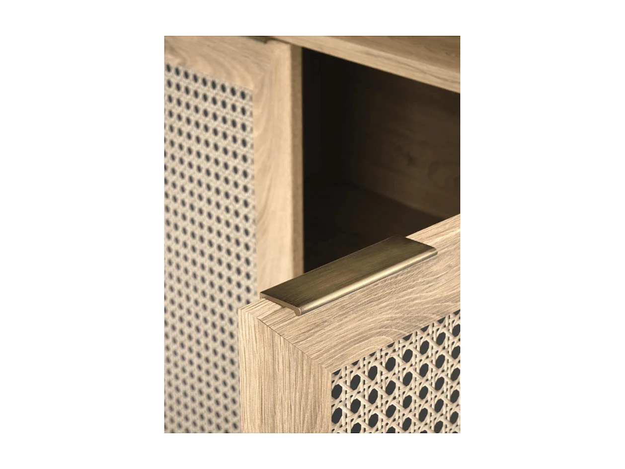 Buffet haut aspect chêne naturel et rotin Kina