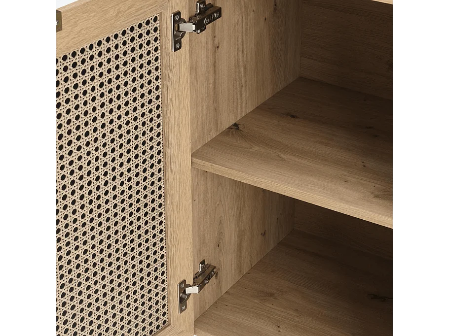 Buffet haut aspect chêne naturel et rotin Kina