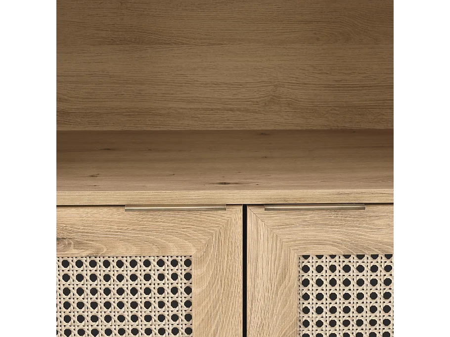 Buffet haut aspect chêne naturel et rotin Kina