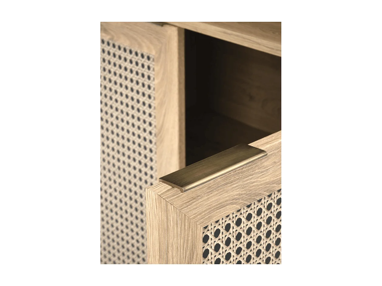 Buffet haut aspect chêne naturel et rotin Kina