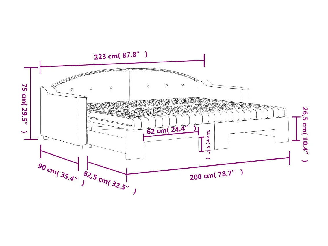 Sofá-cama c/ gavetão e colchões 80x200 cm tecido cor creme