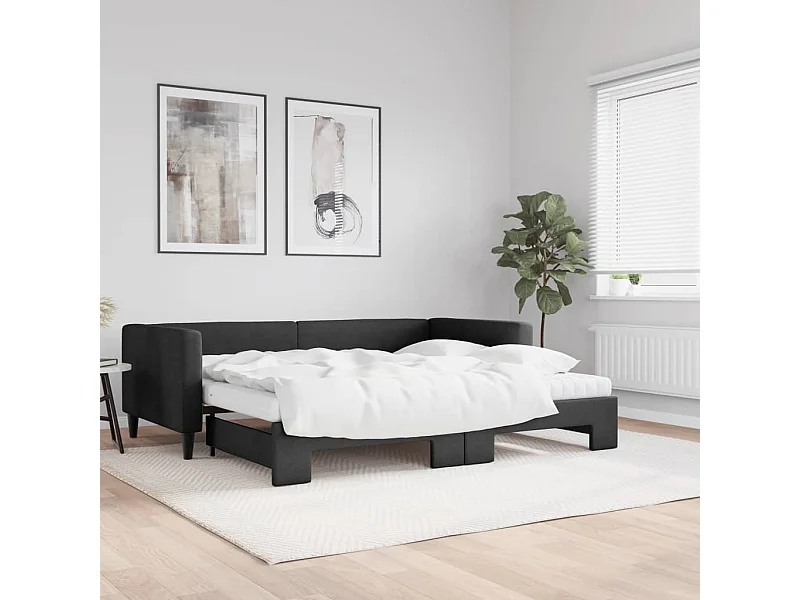 Divano Letto Estraibile con Materassi Nero 90x190 cm in Tessuto