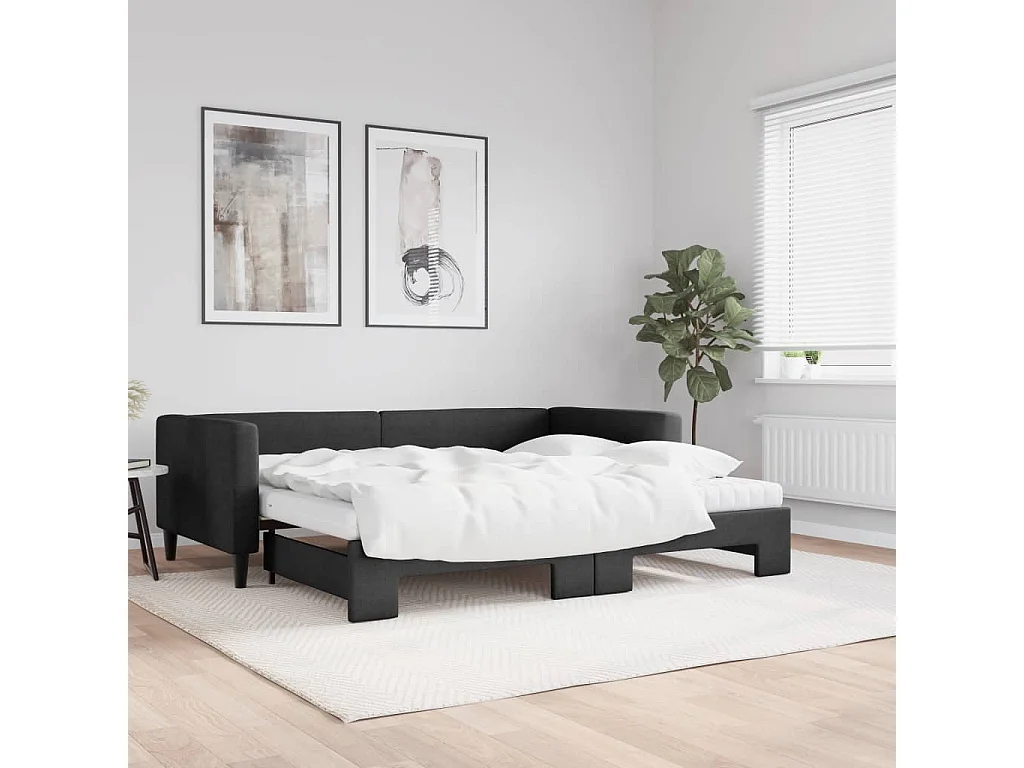 Divano Letto Estraibile con Materassi Nero 90x190 cm in Tessuto