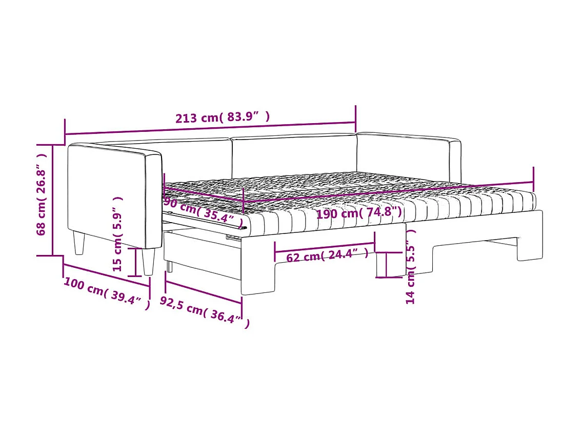 Divano Letto Estraibile con Materassi Nero 90x190 cm in Tessuto