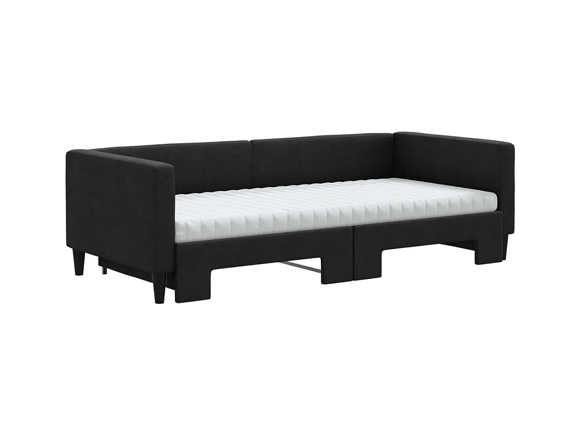 Lit de jour avec gigogne et matelas noir 90x190 cm tissu