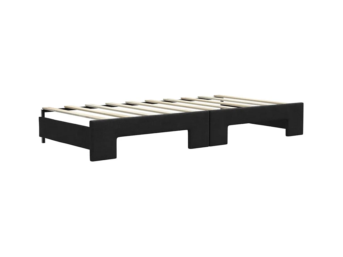 Lit de jour avec gigogne et matelas noir 90x190 cm tissu