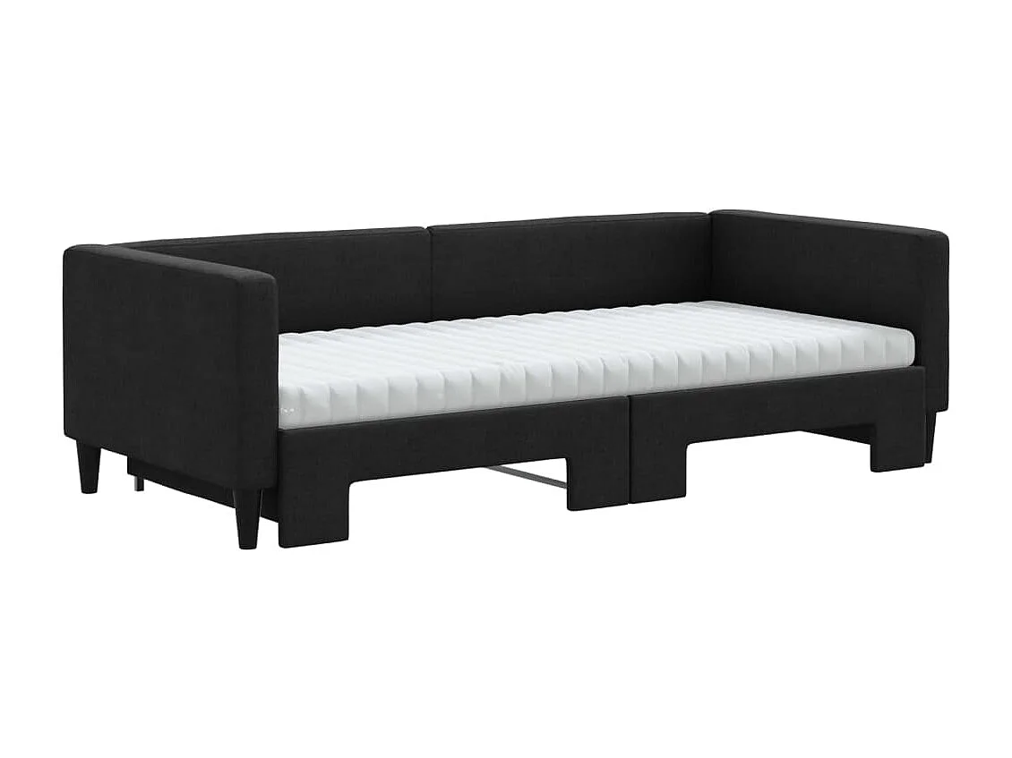 Slaapbank met onderschuifbed en matrassen 90x190 cm stof zwart