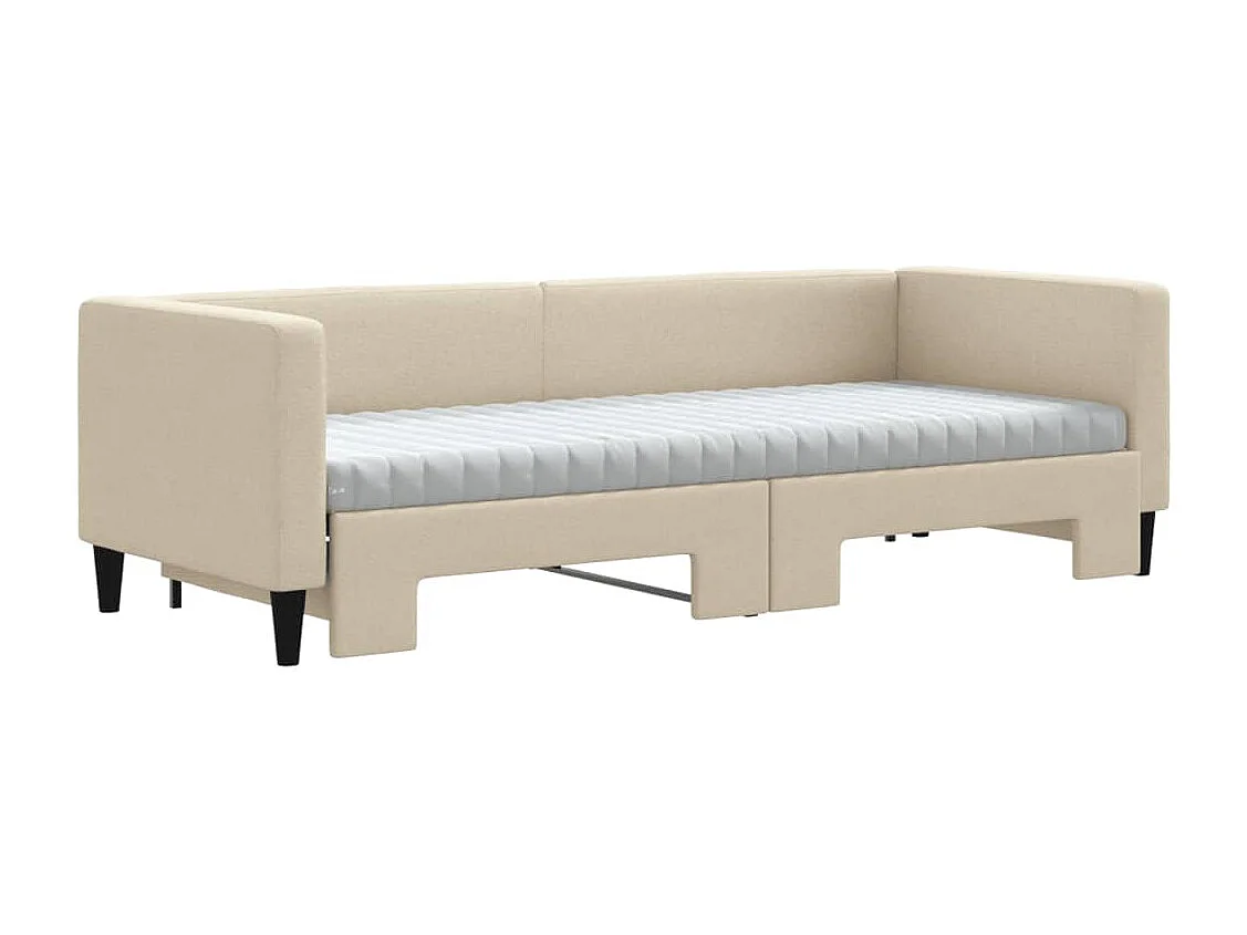 Lit de jour avec gigogne et matelas crème 80x200 cm tissu