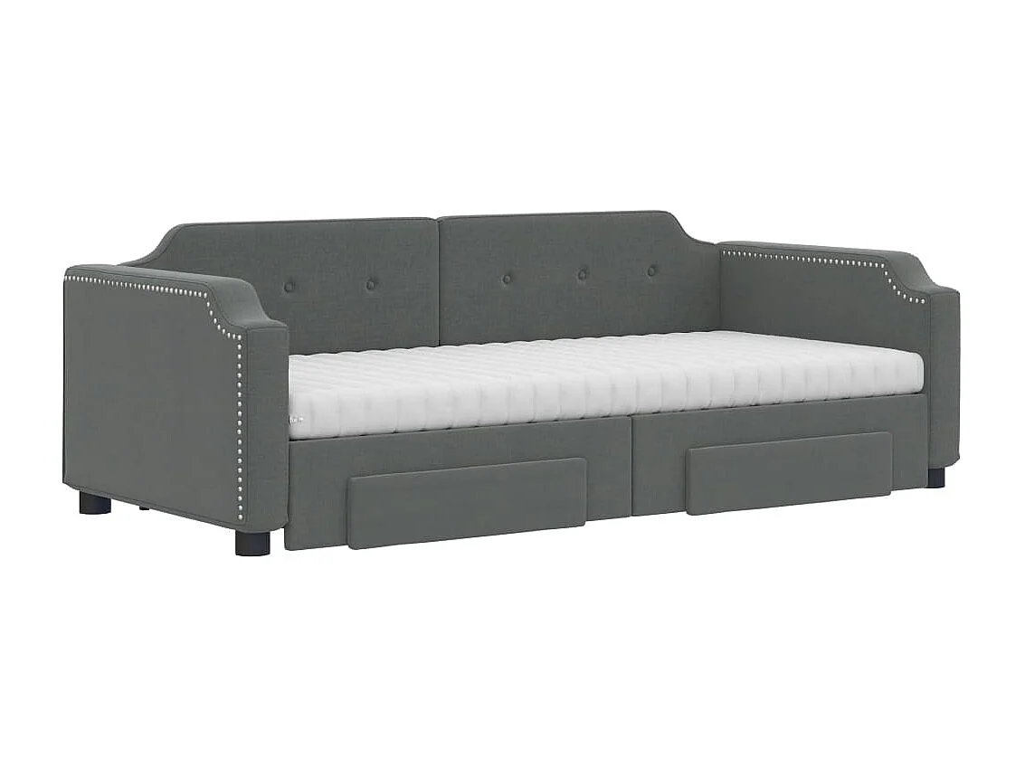 Lit de jour avec gigogne et tiroirs gris foncé 80x200 cm tissu