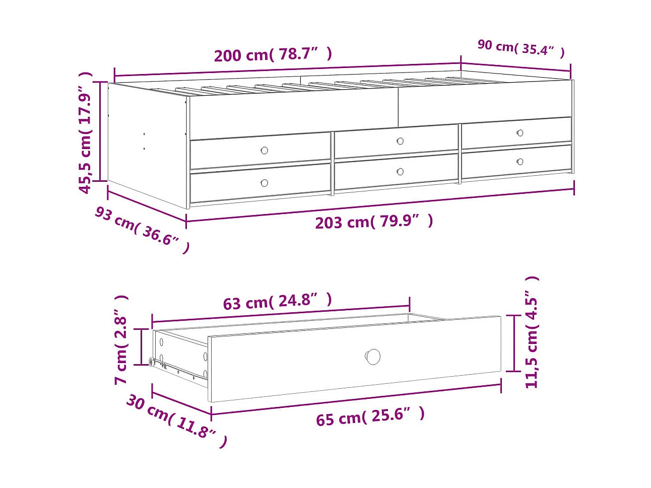 Divano Letto con Cassetti senza Materasso 90x200 cm