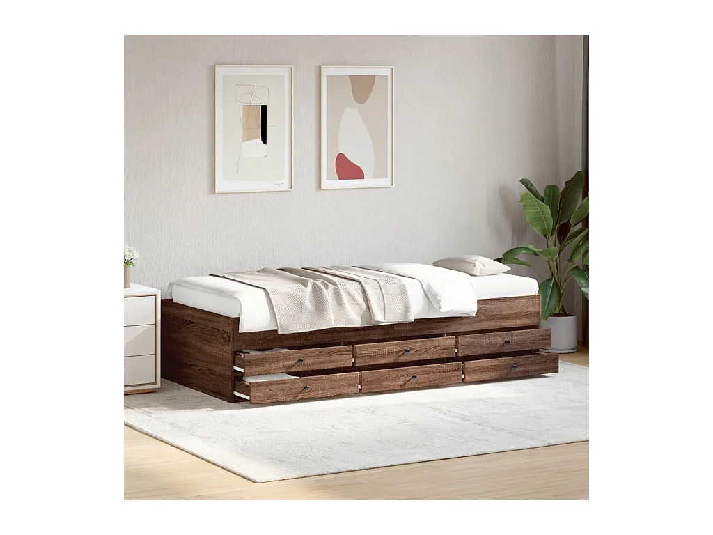 Slaapbank met lades zonder matras 90x200 cm bruin eikenkleurig