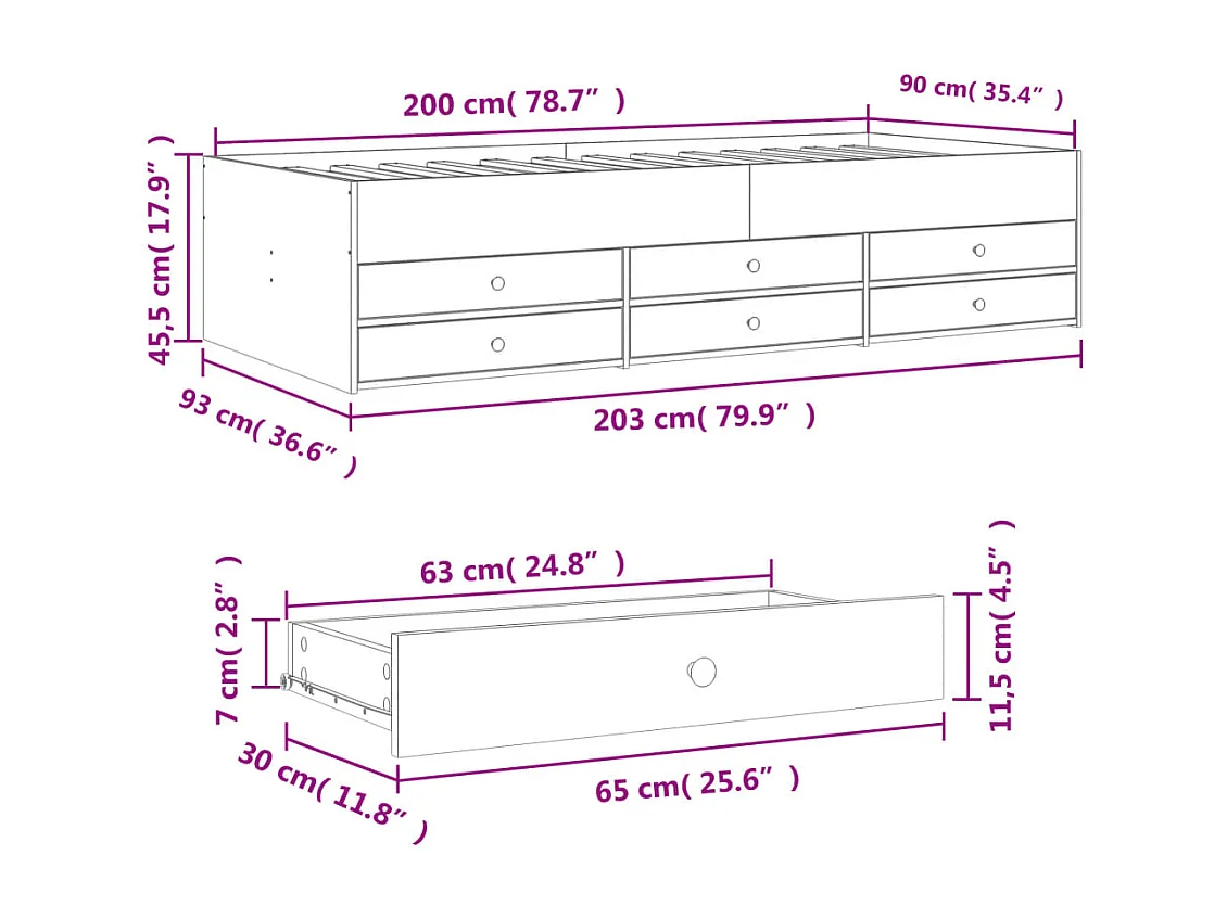 Divano Letto con Cassetti senza Materasso 90x200 cm