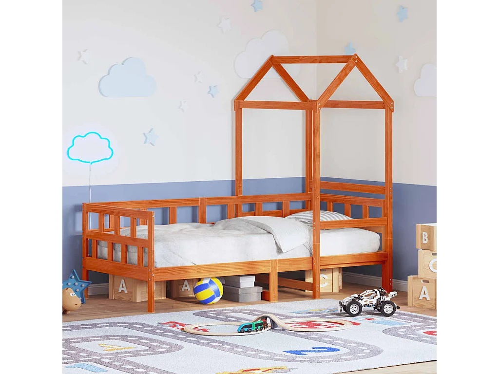 Dormeuse con Tetto Marrone Cera 90x200 cm Legno Massello Pino