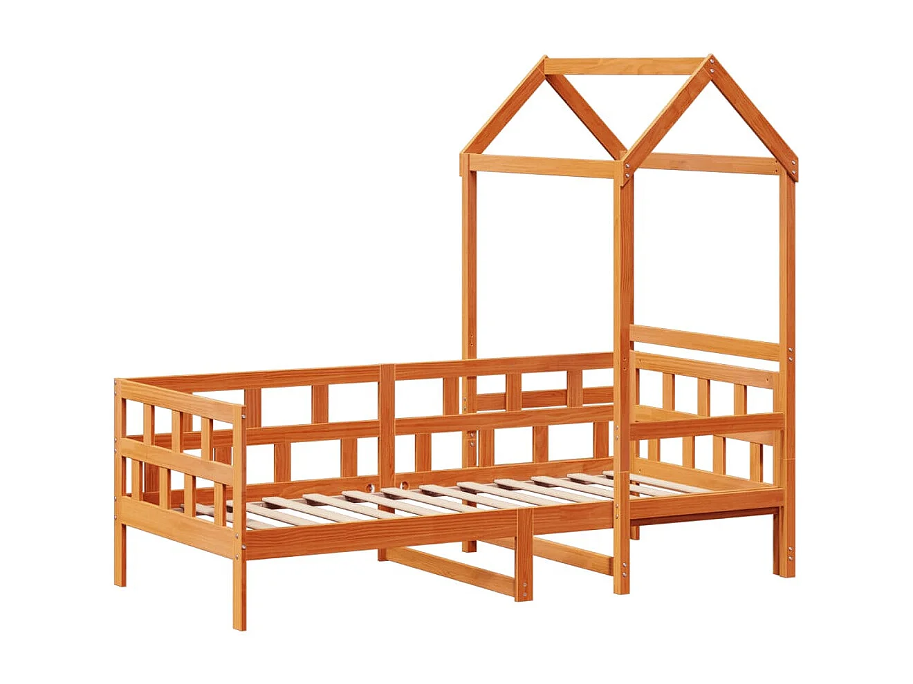 Dormeuse con Tetto Marrone Cera 90x200 cm Legno Massello Pino